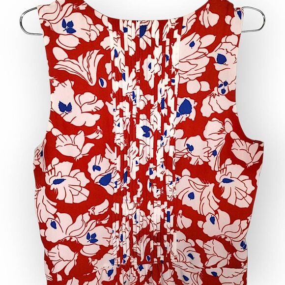 Banana Republic Dress Size‎ 14 Floral Pleated Sleeveless V Neck Red White Blue - Picture 4 of 13